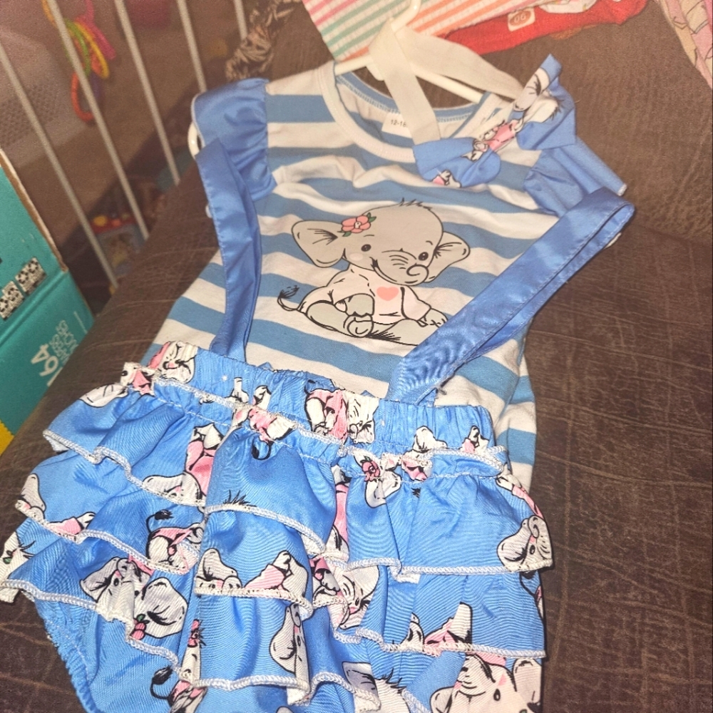 BRAND NEW 12-18M SET, BLUE BABY ELEPHANT DUMBO W PINK FLOWER 🌸